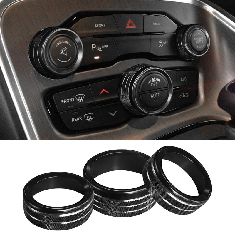 Tecledsn 3PCS Air Conditioner Switch Button Knob Cover, Aluminum Alloy Knob Ring Trim Cover, Climate Control Knob Covers, Auto Accessories Compatible with Dodge Challenger Durango 2015-2022 (Black) - Image 1